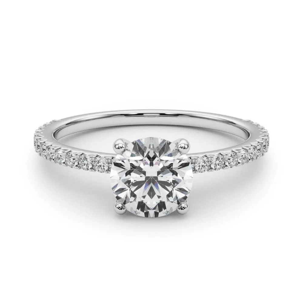 14K White Gold Round Brilliant Diamond Engagement Ring With Pave Accent Diamonds (1.25ctw)