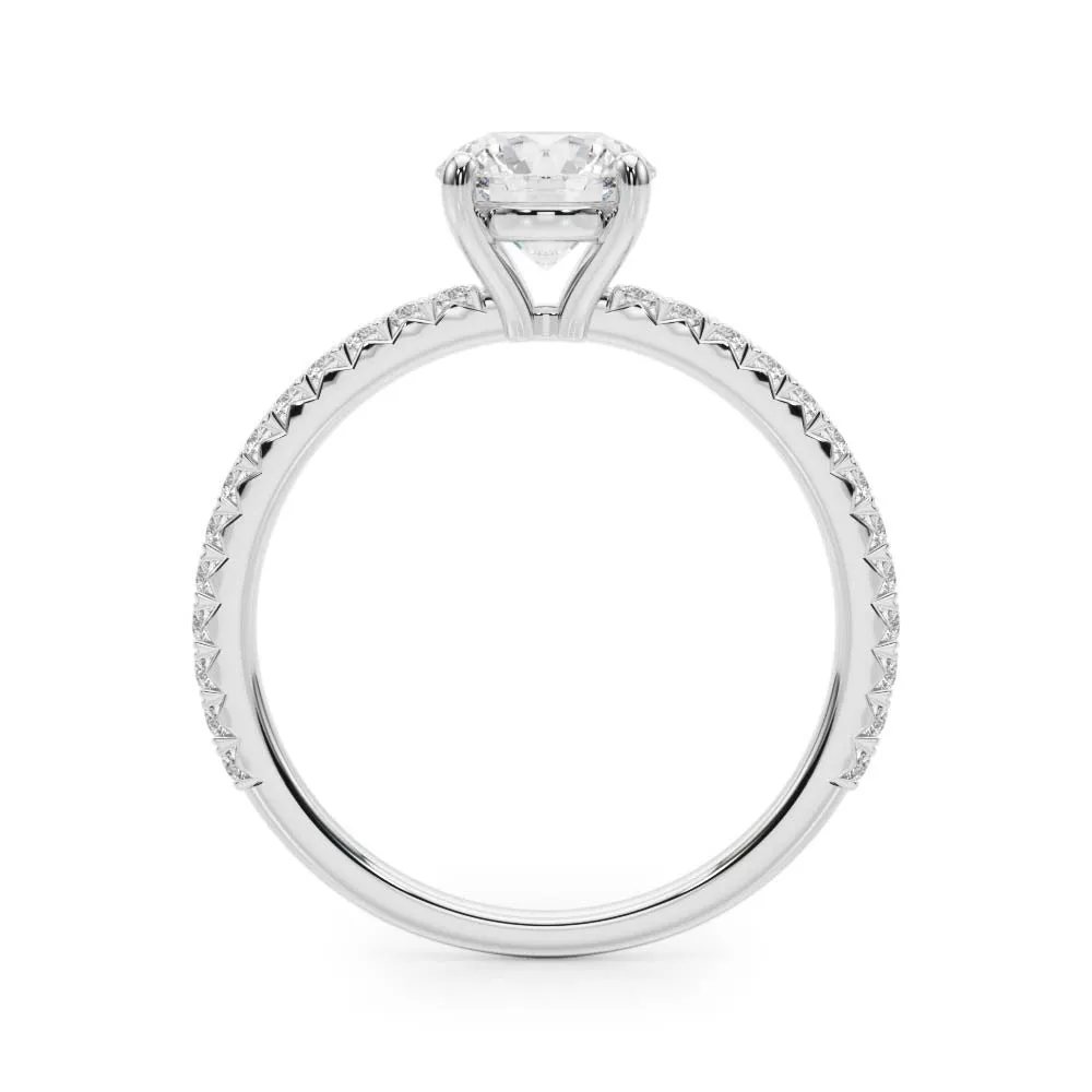 14K White Gold Round Brilliant Diamond Engagement Ring With Pave Accent Diamonds (1.25ctw)