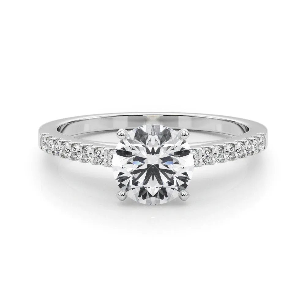 14K White Gold Round Brilliant Diamond Engagement Ring With Pave Accents (1.02ctw)