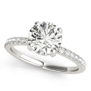 14K White Gold Round Brilliant Diamond Engagement Ring With Pave Accents And Hidden Halo