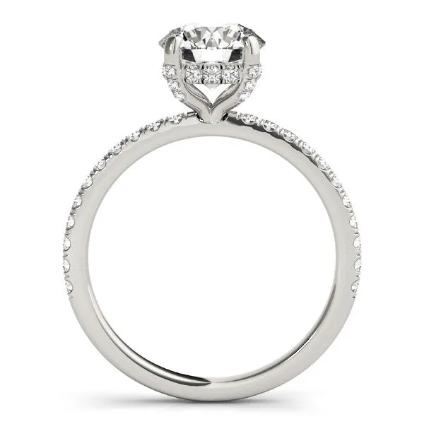 14K White Gold Round Brilliant Diamond Engagement Ring With Pave Accents And Hidden Halo