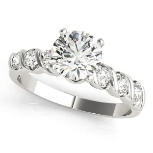 14K White Gold Round Brilliant Diamond Engagement Ring With Semi Bezel Diamond Accents