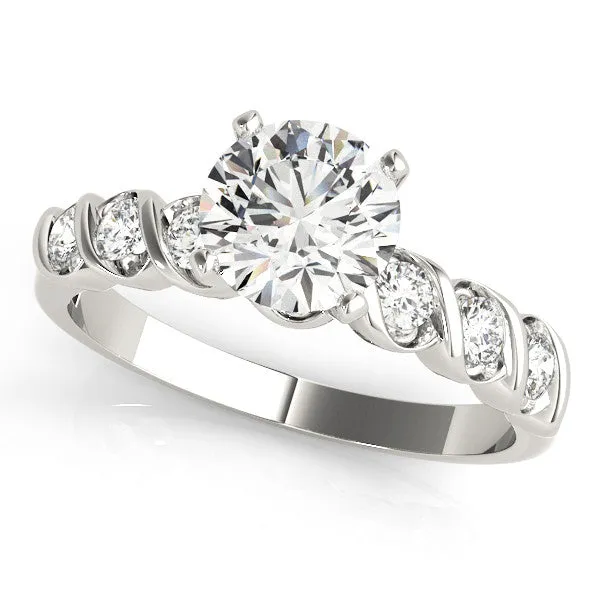 14K White Gold Round Brilliant Diamond Engagement Ring With Semi Bezel Diamond Accents
