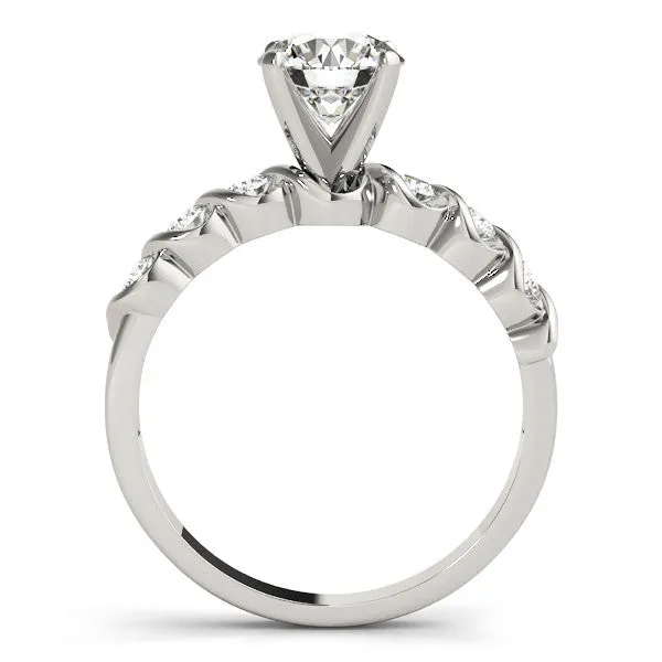 14K White Gold Round Brilliant Diamond Engagement Ring With Semi Bezel Diamond Accents