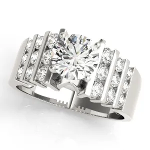 14K White Gold Round Brilliant Diamond Engagement Ring With Verticle Channel Accents