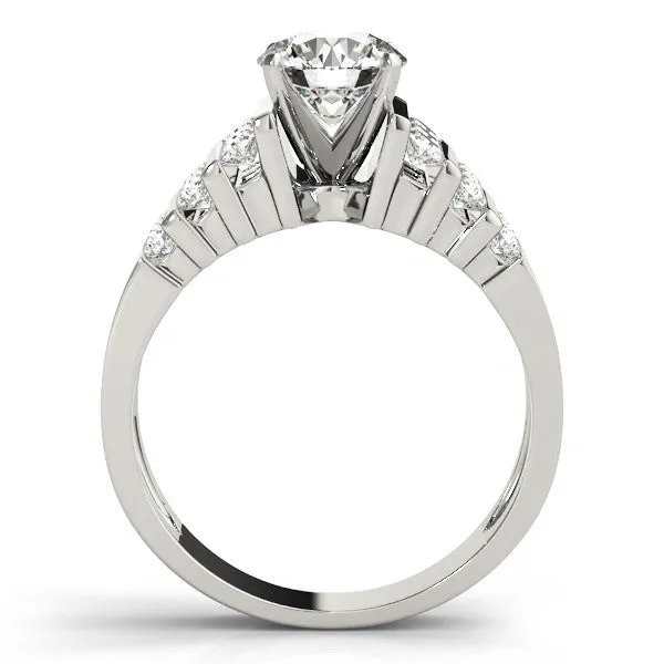 14K White Gold Round Brilliant Diamond Engagement Ring With Verticle Channel Accents