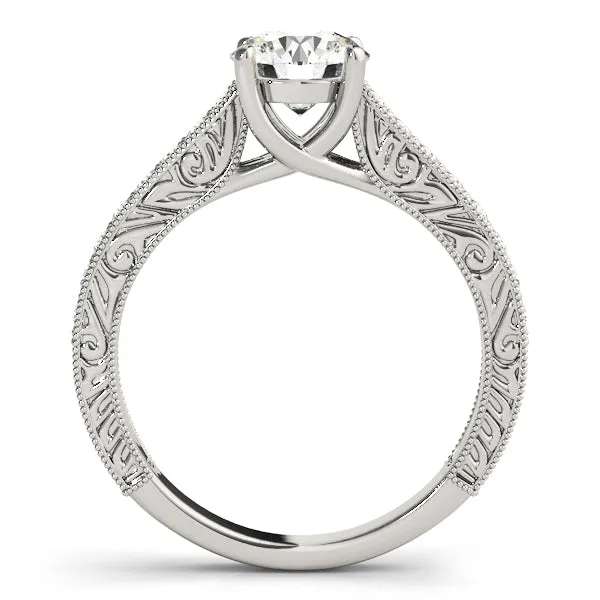 14K White Gold Round Brilliant Diamond Engagement With Beaded Channel Set Diamond Accents (1.25ctw)