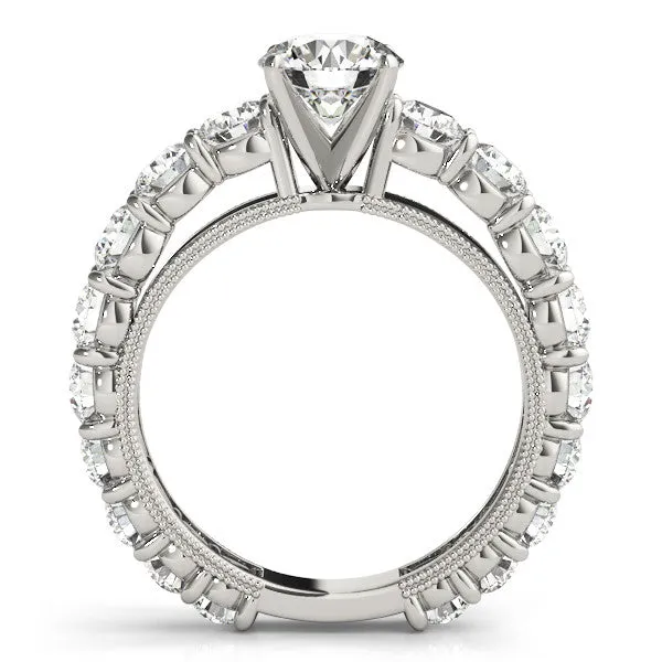 14K White Gold Round Brilliant Diamond Floating Prong Engagement Ring With Pave Accents