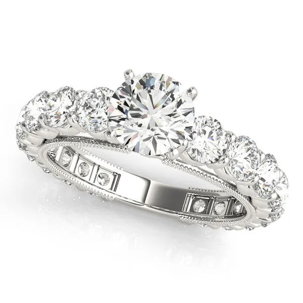 14K White Gold Round Brilliant Diamond Floating Prong Engagement Ring With Pave Accents