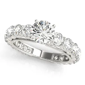 14K White Gold Round Brilliant Diamond Floating Prong Engagement Ring With Pave Accents