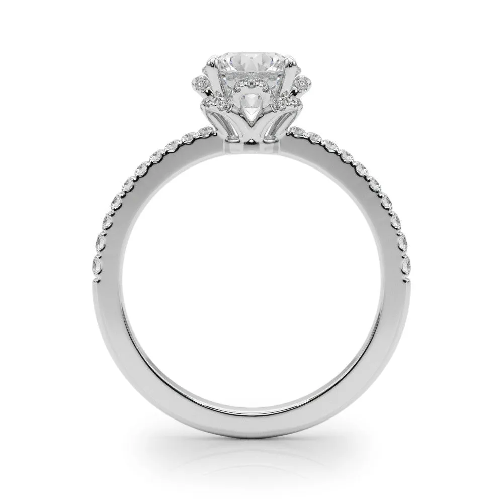 14K White Gold Round Brilliant Diamond Floral Halo Engagement Ring With Pave Accents (1.25ctw)