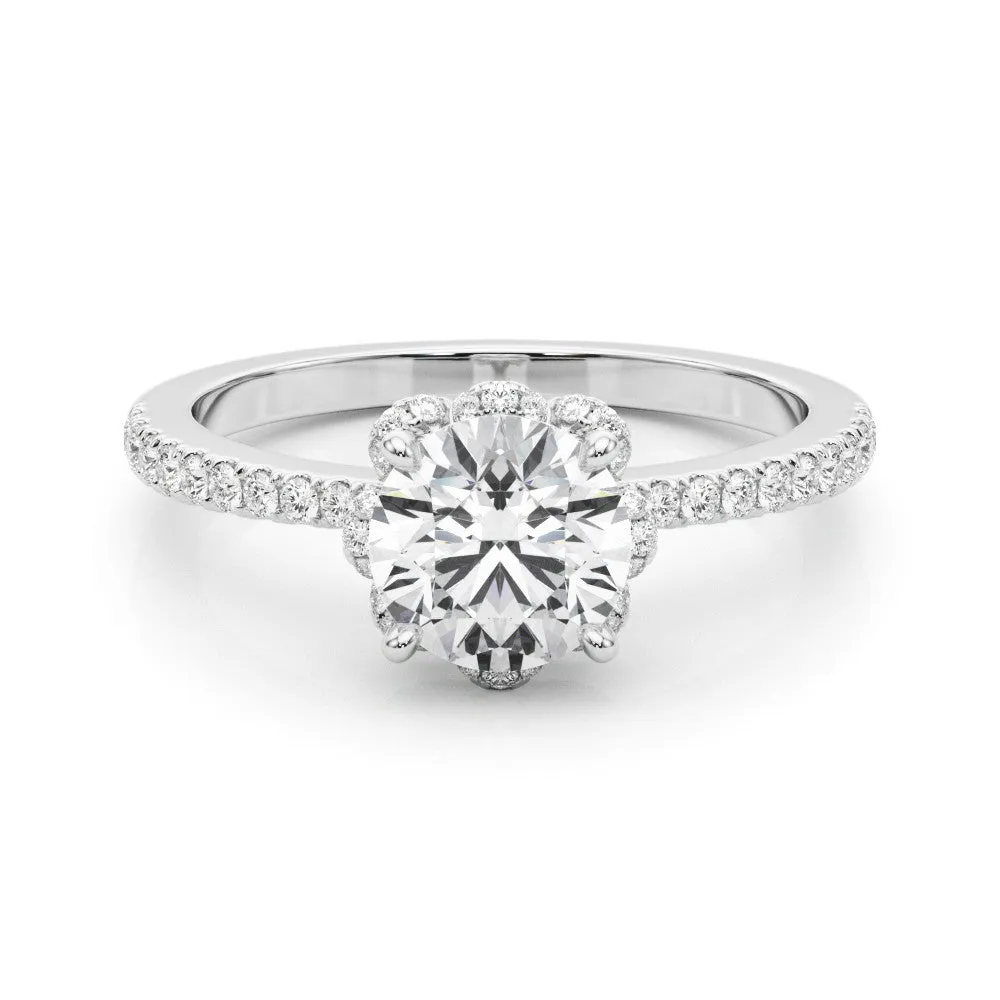 14K White Gold Round Brilliant Diamond Floral Halo Engagement Ring With Pave Accents (1.25ctw)