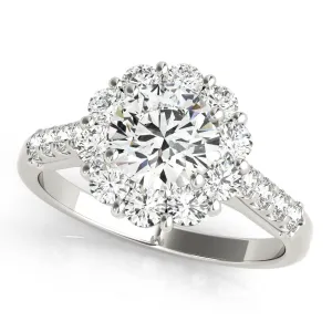 14K White Gold Round Brilliant Diamond Floral Halo Engagement Ring With Pave Accents (1.88ctw)