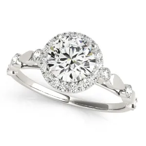 14K White Gold Round Brilliant Diamond Halo Bezel Pattern Engagement Ring With Pave Accents (1.33ctw)