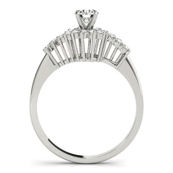 14K White Gold Round Brilliant Diamond Halo Bypass Engagement Ring With Pave Accents