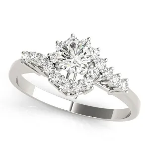 14K White Gold Round Brilliant Diamond Halo Bypass Engagement Ring With Pave Accents