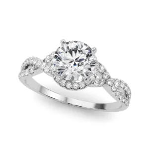 14K White Gold Round Brilliant Diamond Halo Engagement Ring With Pave Accented Infinity Sides