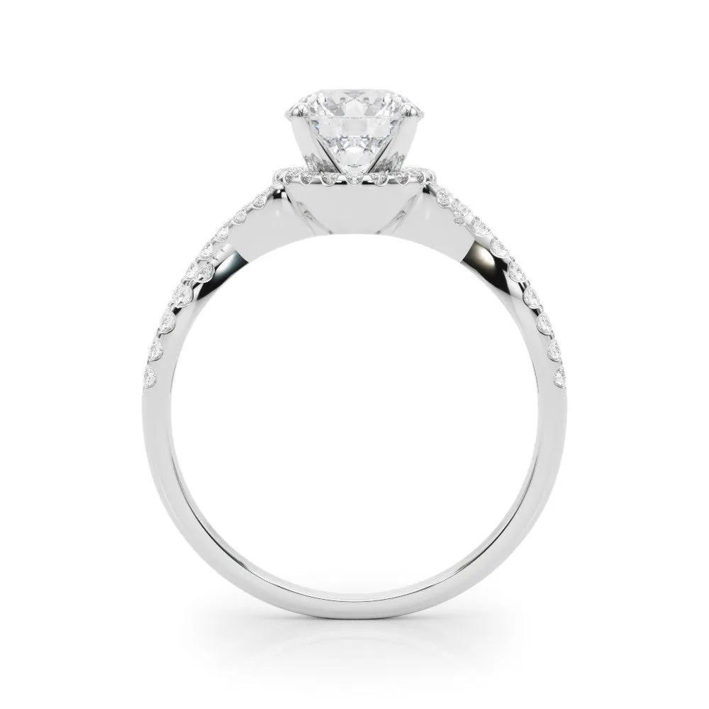14K White Gold Round Brilliant Diamond Halo Engagement Ring With Pave Accented Infinity Sides