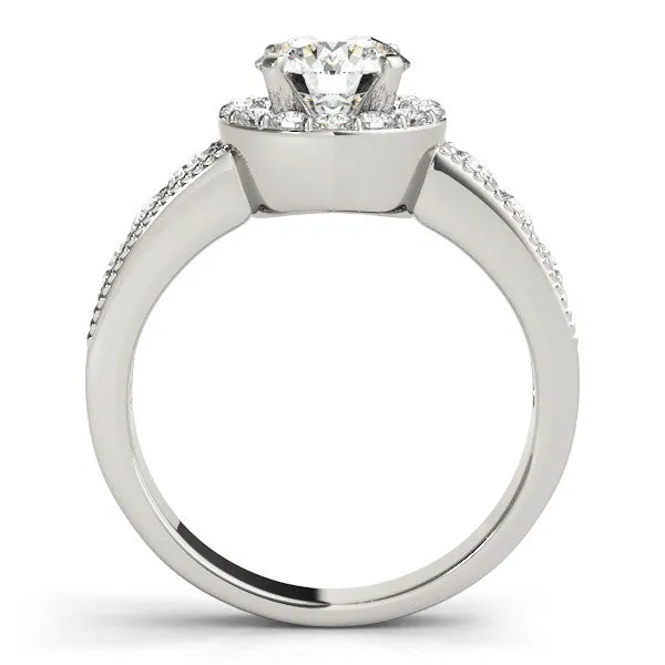 14K White Gold Round Brilliant Diamond Halo Engagement Ring With Pave Accents