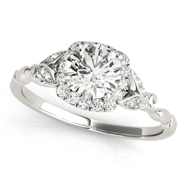 14K White Gold Round Brilliant Diamond Halo Floral Inspired Engagement Ring (1.12ctw)