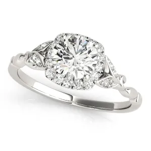 14K White Gold Round Brilliant Diamond Halo Floral Inspired Engagement Ring (1.12ctw)