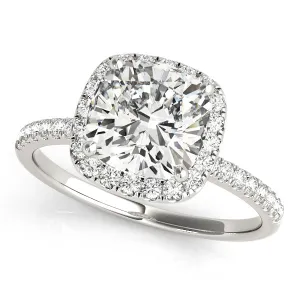 14K White Gold Round Brilliant Diamond Halo Pave Accented Engagement Ring