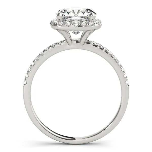 14K White Gold Round Brilliant Diamond Halo Pave Accented Engagement Ring