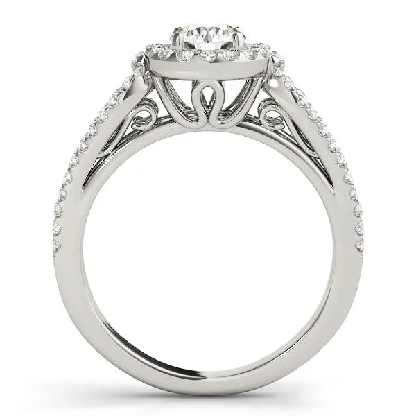 14K White Gold Round Brilliant Diamond Halo Split Shank Engagement Ring With Pave Accents (1.33ctw)