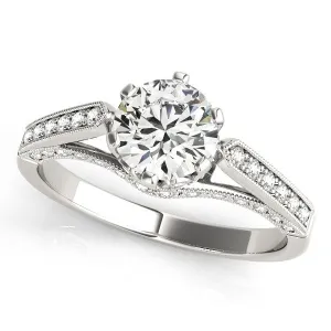 14K White Gold Round Brilliant Diamond Hidden Halo Engagement Ring With Beaded Channel Set Accents