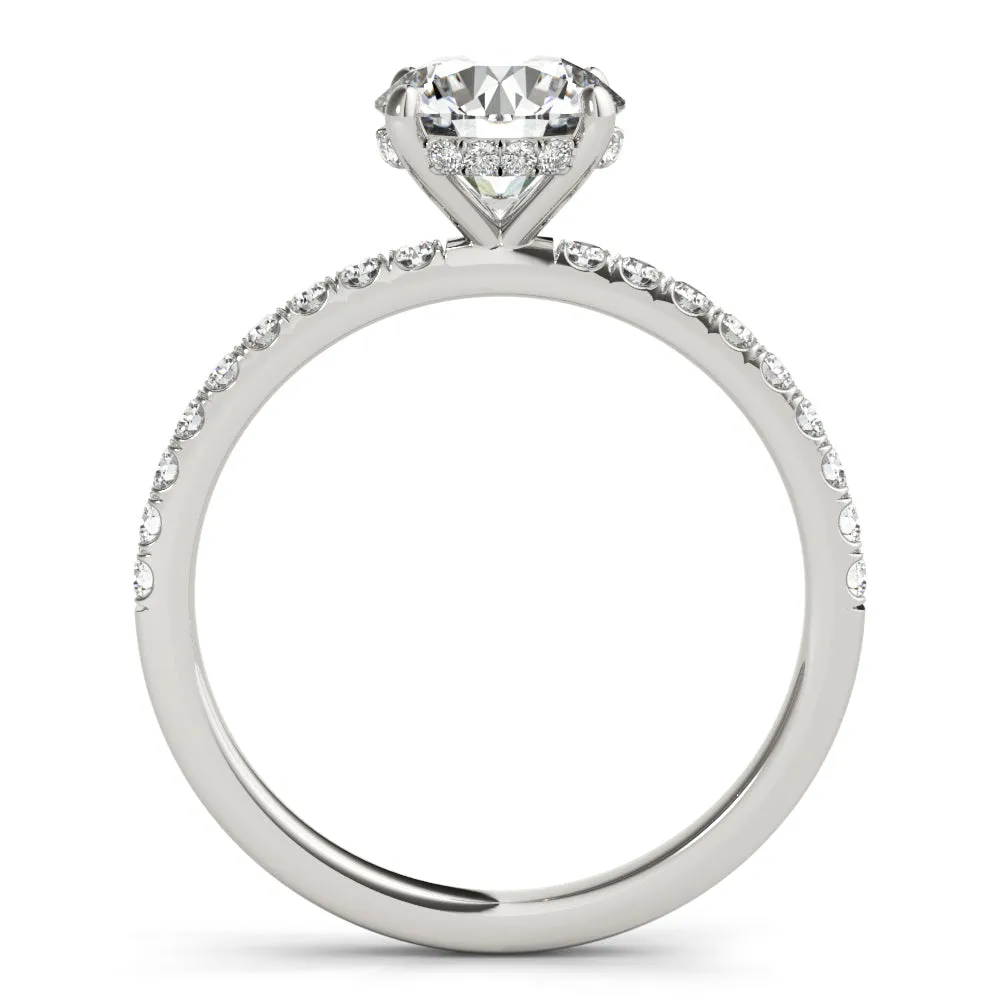 14K White Gold Round Brilliant Diamond Hidden Halo Engagement Ring With Pave Shank