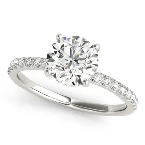 14K White Gold Round Brilliant Diamond Hidden Halo Engagement Ring With Pave Shank