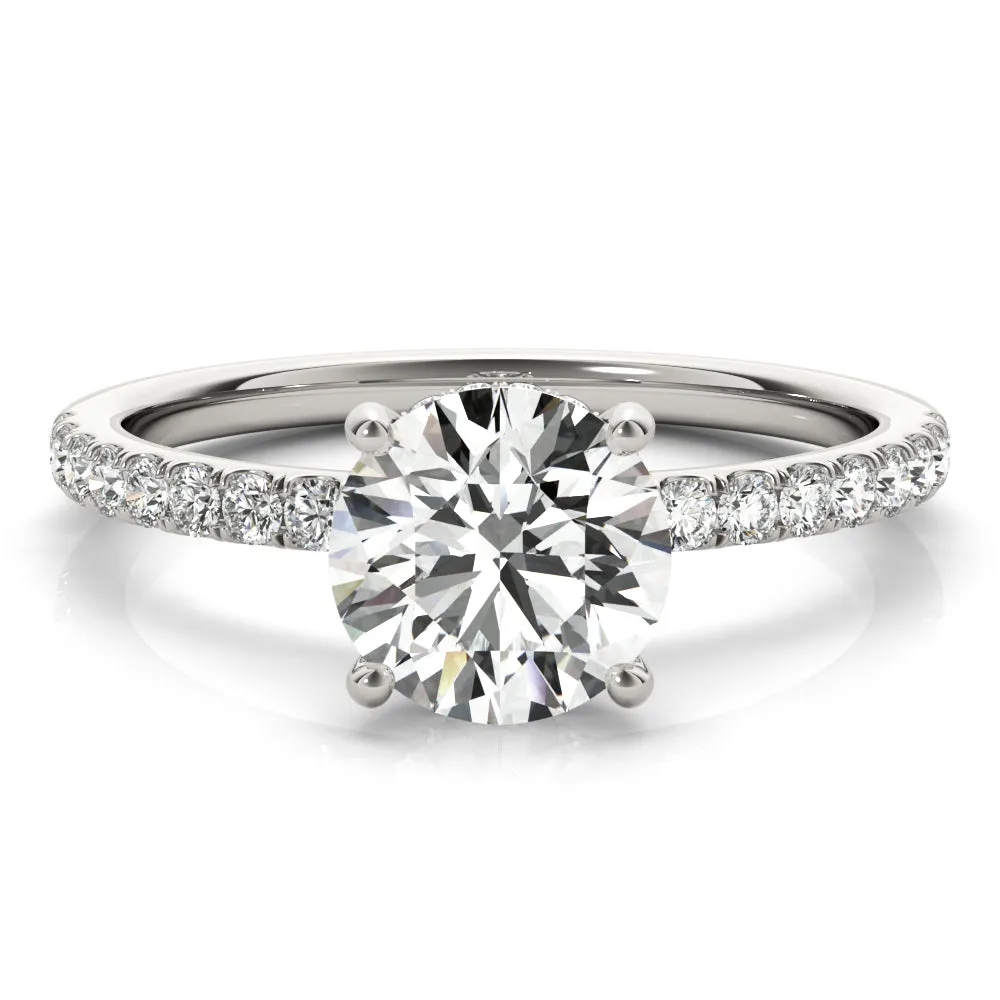 14K White Gold Round Brilliant Diamond Hidden Halo Engagement Ring With Pave Shank