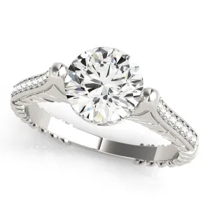 14K White Gold Round Brilliant Diamond Hidden Halo Pave Accented Engagement Ring (1.20ctw)
