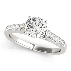 14K White Gold Round Brilliant Diamond High Cathedral Shoulder Engagement Ring With Pave Accents (1.33ctw)