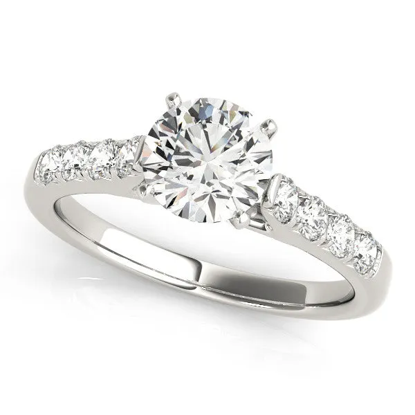 14K White Gold Round Brilliant Diamond High Cathedral Shoulder Engagement Ring With Pave Accents (1.33ctw)