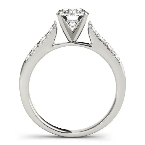 14K White Gold Round Brilliant Diamond High Cathedral Shoulder Engagement Ring With Pave Accents (1.33ctw)