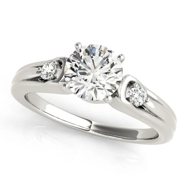 14K White Gold Round Brilliant Diamond High Shoulder Engagement Ring With Pave Accents