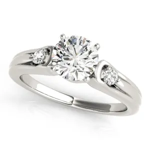 14K White Gold Round Brilliant Diamond High Shoulder Engagement Ring With Pave Accents