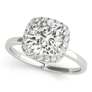 14K White Gold Round Brilliant Diamond In Cushion Halo Engagement Ring (1.10ctw)