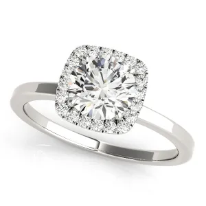 14K White Gold Round Brilliant Diamond In Cushion Halo Engagement Ring (1.12ctw)