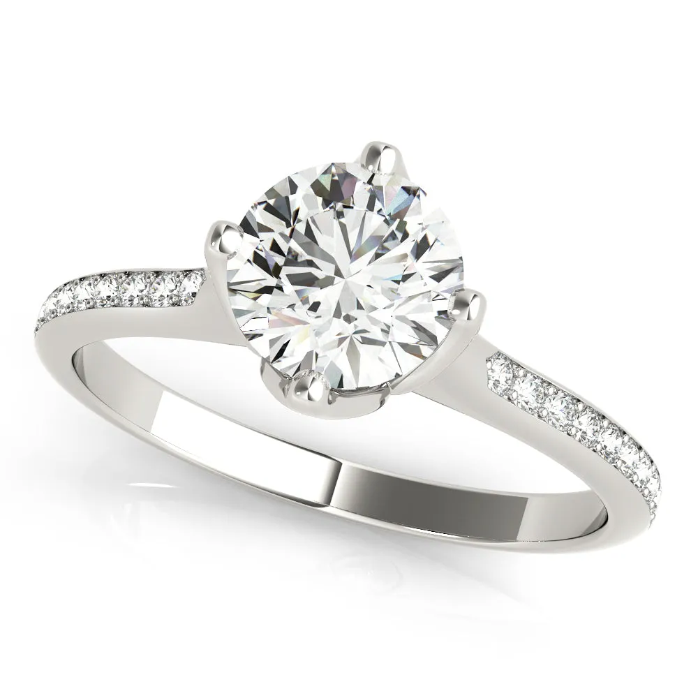 14K White Gold Round Brilliant Diamond Kite Set Pave Accented Engagement Ring (1.15ctw)
