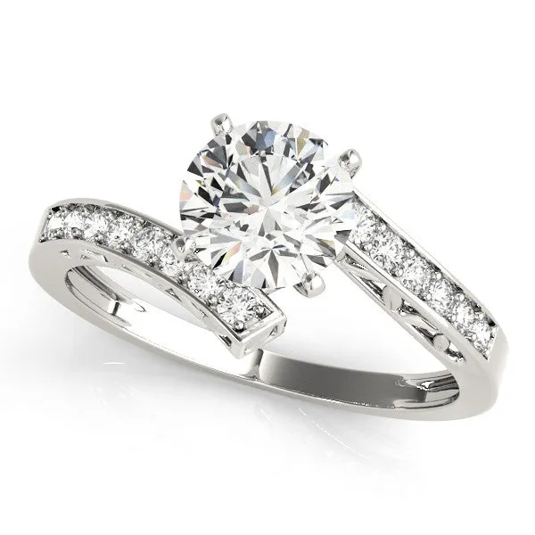 14K White Gold Round Brilliant Diamond Leaf Bypass Engagement Ring With Channel Set Accents