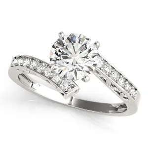 14K White Gold Round Brilliant Diamond Leaf Bypass Engagement Ring With Channel Set Accents