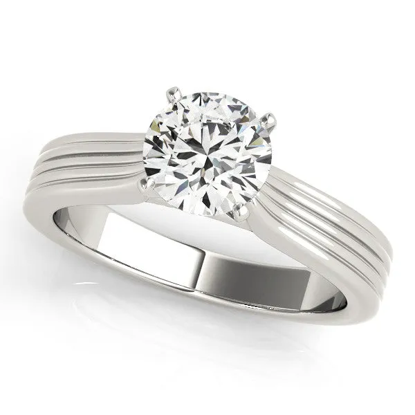 14K White Gold Round Brilliant Diamond Lined Solitaire Engagement Ring