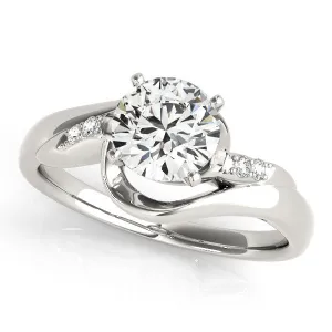 14K White Gold Round Brilliant Diamond Modern Bypass Engagement Ring With Pave Accents