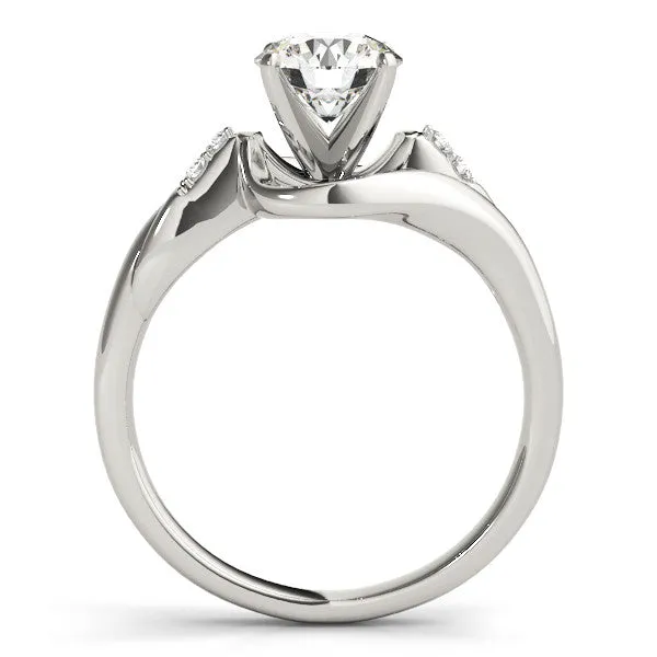 14K White Gold Round Brilliant Diamond Modern Bypass Engagement Ring With Pave Accents