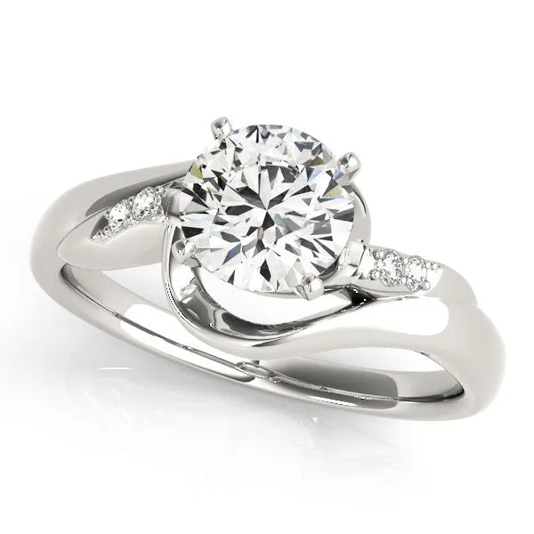 14K White Gold Round Brilliant Diamond Modern Bypass Engagement Ring With Pave Accents