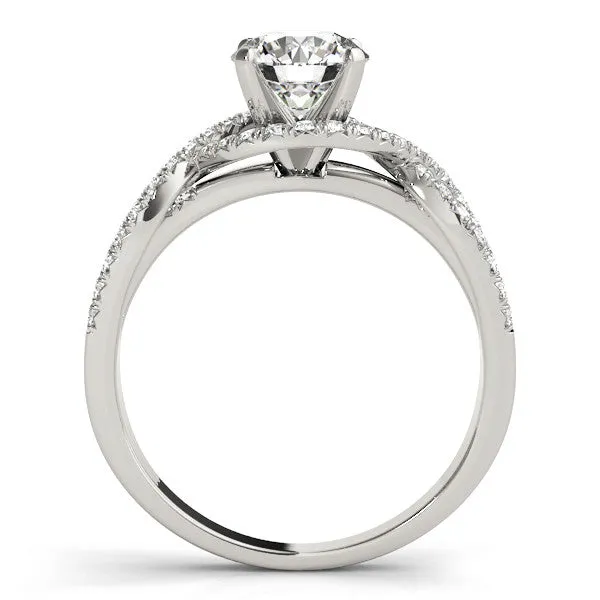 14K White Gold Round Brilliant Diamond Modern Twist Engagement Ring With Pave Accents