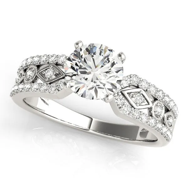 14K White Gold Round Brilliant Diamond Multi-Cut Vintage Inspired Engagement Ring With Pave Accents