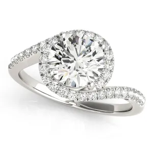 14K White Gold Round Brilliant Diamond Pave Halo Swirl Engagement Ring (1.25ctw)